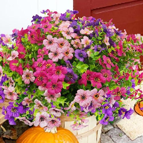 trytuny Artificial Flowers for Outdoor, UV Resistant Fake Silk Flowers, Realistic Faux Plants for Outside Indoor Porch Patio Window Box Planter Home Decor (20, Purple Rosy Pink)