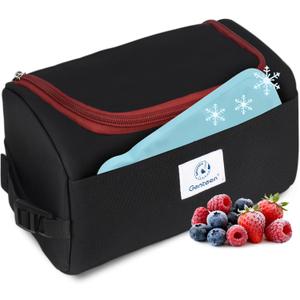 Genteen Small Cooler Bag with Ice Packs,Freezable Lunch Bag/Snack Bag,Small Insulated Bag Reusable Lunch Bag Kids with Zip Closure & Buckle Handle for Travel/School/Work,Black