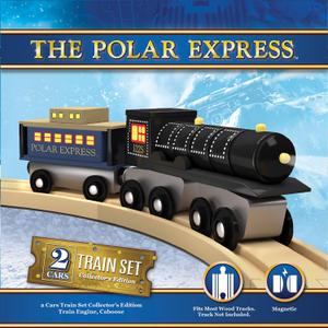 MasterPieces The Polar Express Train Wooden Engine and Caboose Set, Officially Licensed Collector Edition with Magnetic Connection, Compatible with 1 Inch Tracks, Polar Express Train Toy Display