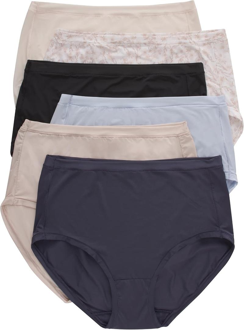 Hanes Women's Microfiber Stretch Underwear Pack, Comfort Flex Fit Brief Bikini or Thong Panties, 6-Pack, US Large