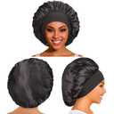 3 Pack Satin Bonnet Silk Hair Bonnet for Sleeping, Sleep Bonnets for Women Large Wide Soft Band Sleep Cap for Curly Hair Braids