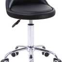 KKTONER PU Leather Round Rolling Stool with Back Rest Height Adjustable Swivel Drafting Work SPA Task Chair with Wheels, Black