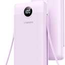 VEGER AC Wall Plug Portable Charger, 10000mah Slim Portable Charger Built in Cables, USB C Power Bank 15W Fast Charging, Travel Essential Battery Pack Compatible with iPhone, Android and More(Purple)