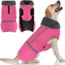 Doglay Dog Coat, Waterproof Dog Jacket Pet Winter Coat for Cold Weather with Thicken Furry Collar, Reflective Puppy Winter Jacket Warm Fleece Lining for Small Medium Large Pets (S(Chest : 11-18.11" , Back : 9.84"), Bright Pink)
