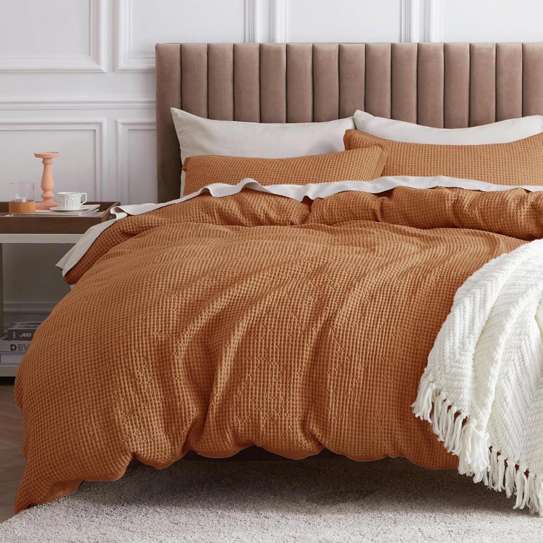 Bedsure Cotton Duvet Cover King - 100% Cotton Waffle Weave Hazel Duvet Cover King Size, GentleSoft and Breathable Bedding Set for All Season, 3 Pieces, 104"x90" (King (104" x 90"), 06 - Hazel (No Comforter))