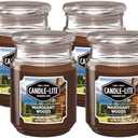Candle-lite Scented Candles, Mahogany Woods Fragrance, One 18 oz. Single-Wick Aromatherapy Candle with 110 Hours of Burn Time, Brown Color (Pack of 4)