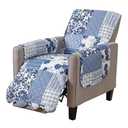 Great Bay Home Reversible Patchwork Recliner Chair Cover - Washable Slipcover Furniture Protector with Elastic Straps - Couch Cover for Dogs, Kids, and Pets - Box-Stitched Detail (Recliner, Navy)