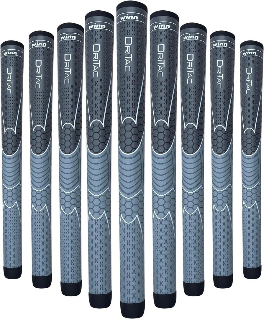 WINN TITANUN DRI-TAC OVERSIZE- LATEST SERIES 09 Pieces DarkGrey/SilverGrey Golf Grip - Non-Slip & Cushioned Comfort - Incredible Comfort & Moisture-Wicking - Shock Absorption Benefits for Pain-Free