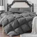 KAKABELL Pinch Pleat Goose Down Feathers Fiber Comforter King Size All Season-Ultra Soft and Cozy Noiseless Duvet Insert with Egyptian Cotton Blend Cover,Fluffy Warm Comforter Insert(Grey,90"X106")