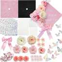 42PCS Graduation Cap Decorations Kit 2026, Pink DIY Grad Cap Topper Set with Glitter Topper Boards, 3D Butterflies, Letter Stickers, Pearls, Rhinestones, Flowers for Class of 2026