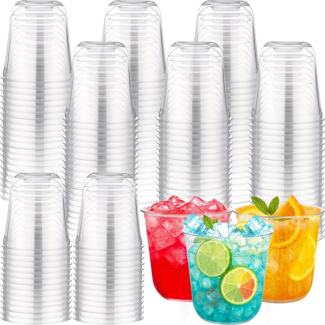 LemonRoad 200 Pcs Disposable Stemless Glasses Bulk 12 oz Crystal Plastic Wine Glasses Clear Classic Cup for Meeting Weddings Birthdays Cocktail Christmas Party Supplies