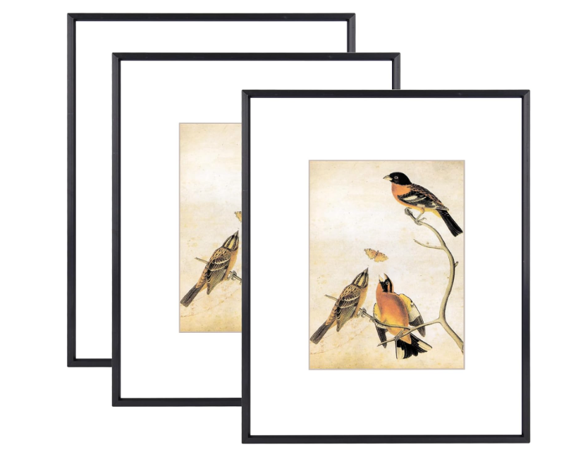 BKABOT 8.5x11 Picture Frame Set of 3, Black Metal Photo Frames with HD Glass, Fits 5x7 with Mat or 8.5x11 without Mat, Wall Hanging and Table Display