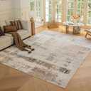 OMERAI 6x9 Washable Area Rug, Brown Modern Abstract Area Rug for Living Room Bedroom, Large Soft Floor Carpet for Bedside Dining Room Kitchen, Non-Slip Indoor Rug- Brown & Beige & Gold