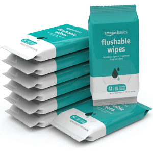 Amazon Basics Flushable Adult Toilet Wipes, Fragrance Free, 42 Count (Pack of 8) (Total 336 wipes) (Previously Solimo)