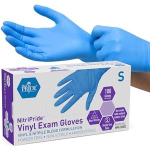MED PRIDE Disposable Powder Free Non Latex Single Use Medical Exam Gloves, Nitrile Vinyl Blend for Cleaning and Food Handling Pack of 10 Boxes, M