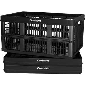 CleverMade Collapsible Utility Crates-Obsidian 3pck 45L / 11 Gal holds 66 lbs - Stackable Containers Heavy Duty Capacity Crates Space-Saving Baskets