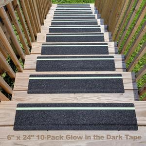 CARGEN Non Slip Grip Tape with Glow in Dark Stripe, High Friction Deck Grip Tape Strips Anti Skid Tape for Steps Outdoor Basement Stair Treads, 6 x 24 Inch, 10-Pack