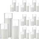 Shihanee 48 Pcs Pillar Candles and Glass Cylinder Vases Clear Cylinder Holders for Slim Pillar Candles Table Decoration (White)