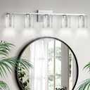 LED Modern Bathroom Light Fixtures Over Mirror, 5-Light Brushed Nickel Vanity Lights with 5 Color Modes, Dimmable Bathroom Vanity Light with Crystal Bubble Glass, 2700K-6500K Adjustable, ETL (5 Lights)