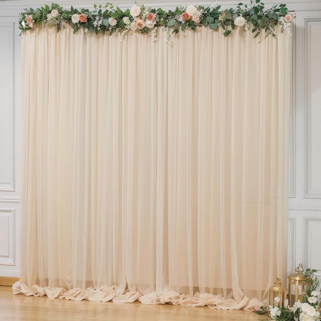 10x10ft Champagne Tulle Backdrop Curtain for Parties, Semi-Sheer Backdrop Curtains for Wedding Baby Shower Birthday Party Photo Shoot Decorations