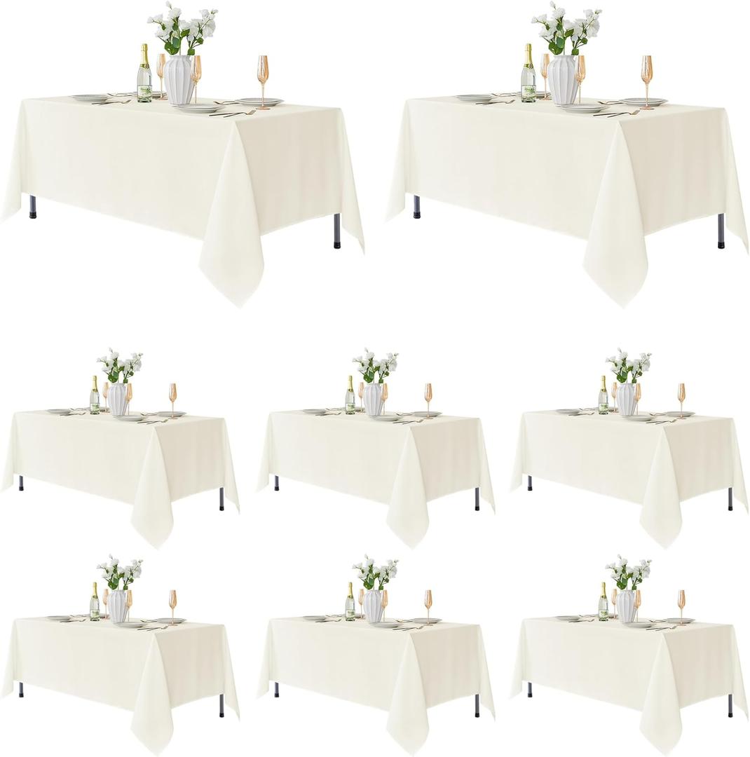 Fitable 8 Pack Rectangle Tablecloths: Stain Resistant Wrinkle Free Circle Table Clothes, Washable Reusable Polyester Table Covers for Wedding Party Birthday Banquet Reception(Ivory, 60x102 Inch)