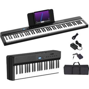 Upgraded Folding Piano Keyboard, 88 Key Full Size Semi Weighted Keyboard Support MIDI and Bluetooth, Portable Foldable Keyboard Piano with Sustain Pedal and Piano Bag, Best Gift for Beginner (88 Key Black)