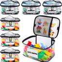 Tesuko 6 Pack Clear Toy Storage Bag with Name Tag& Manual Pocket, Waterproof Transparent PVC Toy Organizer Case for Lego Bricks, Board Games, Building Blocks, Puzzles (Large Capacity, Black)