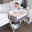 KoolerThings Baby Bassinet, Bedside Sleeper for Baby, Easy Folding Portable Crib with Storage Basket for Newborn, Bedside Bassinet, Comfy Mattress/Travel Bag Included (Grey-wood Look)