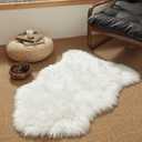 Ashler Faux Fur Rug, Fluffy White Small Sheepskin Rug, Ultra Soft 2x3 Ft Mat, Machine Washable Shag Mats, Nursery Throw for Bed, Living, Kids Room, 2" x 3" (Oval), C-white