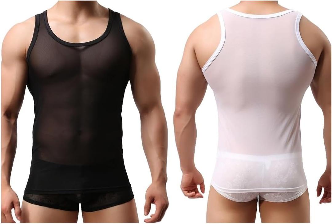 Men's Mesh Tank Top - Stylish and Breathable Running Training Sports Top (Large, Black/White)