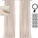 INOVADAY 100% Blackout Curtains for Bedroom, Black Out Curtains 108 Inch Long, Clip Rings Linen Blackout Drapes, Thermal Insulated Room Darkening for Living Room, 2 Panels - Beachsand, (50"W x 108"L (Pack of 2))