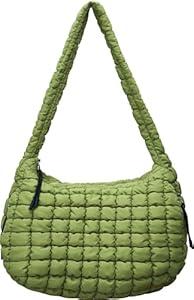 Quilted Tote Bag-Puffy Carryall Tote Bag-Large Puffer Crossbody Handbags-Shoulder Soft Fluffy Lightweight for Women (Khaki)