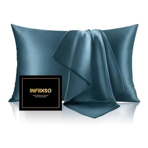 INFIIXSO Mulberry Silk Pillowcase for Hair and Skin, Silk Pillow Cases Queen Size Set of 2 with Hidden Zipper 20"x30", Ultra Smooth and Soft Cooling Pillow Cases for Hot Sleepers(Bluesteel, 2 Pack)