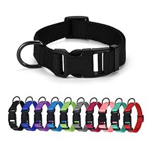 AUDWUD Thick Nylon Collar,Classic Adjustable,Multiple Colors,Suitable for Small,Medium and Large Dogs,4 Sizes (S: 11"-16", Black)