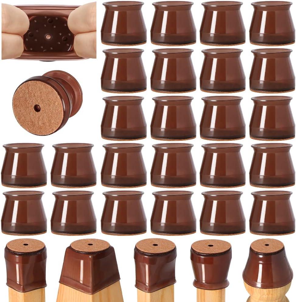 24 Pcs Chair Leg Floor Protectors for Hardwood Floors Silicone Covers to Protect Wood Tile Floors Felt Bottom Furniture Leg Caps Non Slip Reduce Noise (Fit:1.3"-2")