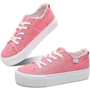 Obtaom Women Platform Canvas Sneakers White Comfort Play Fashion Sneakers Casual Lift Platform Lace Up Shoes Cute Low Top Walking Shoes for Lady (11)