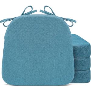 Sunsleek Chair Cushions for Dining Chairs, D-Shaped Seat Cushions with Removable Washable Cover and Ties, Chair Pads for Kitchen, Indoor Dining Room, Patio Chairs, 17'' x 16'', Set of 4, Blue, 4 Count