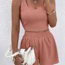 Verdusa Women's 2 Piece Summer Outfits Crop Tank Top and Shorts Going Out Clothing Sets Dusty Pink X-Small (Pink, XS)