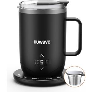 Nuwave Smart Heated Coffee Mug Rechargeable, 16oz Self Heating Temperature Control Mug with LED Display, Custom Brew Modes, Double-Wall Vacuum Insulation, 5-Hour Battery Life, Auto Shut-Off