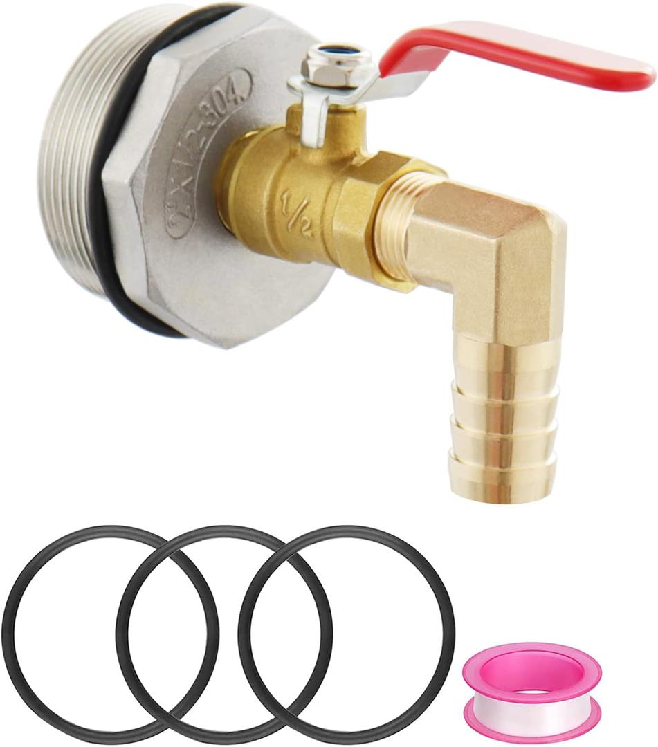 2" Drum Faucet for 55 Gallon Drum,Brass Rain Barrel Spigot with EPDM Gasket 90 Degree 3/4" Outlet