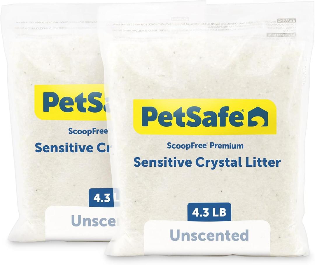 PetSafe ScoopFree Premium Crystal Cat Litter - Outperforms Clay Litter - Refill Packs - Reusable Tray Compatible - Fragrance Free - 4.3 lb Bags - 2 Pack