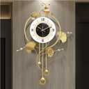 Wall Clock, Large Gold Wall Clock for Living Room DecorUnique Office Clocks Battery OperatedOversized Modern Wall Art for Bedroom,Farmhouse,Office Wall Decor 17.7 X 28.3 Inches (Gold Ginkgo Leaf)