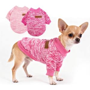 hoyuwak 2 PCS Dog Sweaters for Small Dogs Warm Winter Fall Knit Puppy Sweater Pet Girl Thick Clothes for Chihuahua Yorkie (pink and rose red)