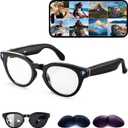 AI Smart Glasses with Camera, 2K Camera Glasses,12MP Video Recording Glasses, Real Time Translation, AI Voice Assistant,Sunglasses with 3 Pack Lenses - Photochromic Lenses,Purple and Blue Lenses