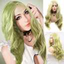 Superior Yellow Green Lace Front Wigs for Women Long Wavy Hair Tender Matcha Green Synthetic Lace Front Wigs Drag Queen Spring Wig Realistic Glueless Heat Resistant Fiber Hair Cosplay 24Inch