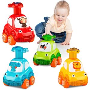 4 PCS Inertia Animal Car for 1 Year Old Boy and Girl|Toddler Toys Age 1-2|1 Year Old Boy Gifts for 1st Birthday|Baby Toys 12-18 Months