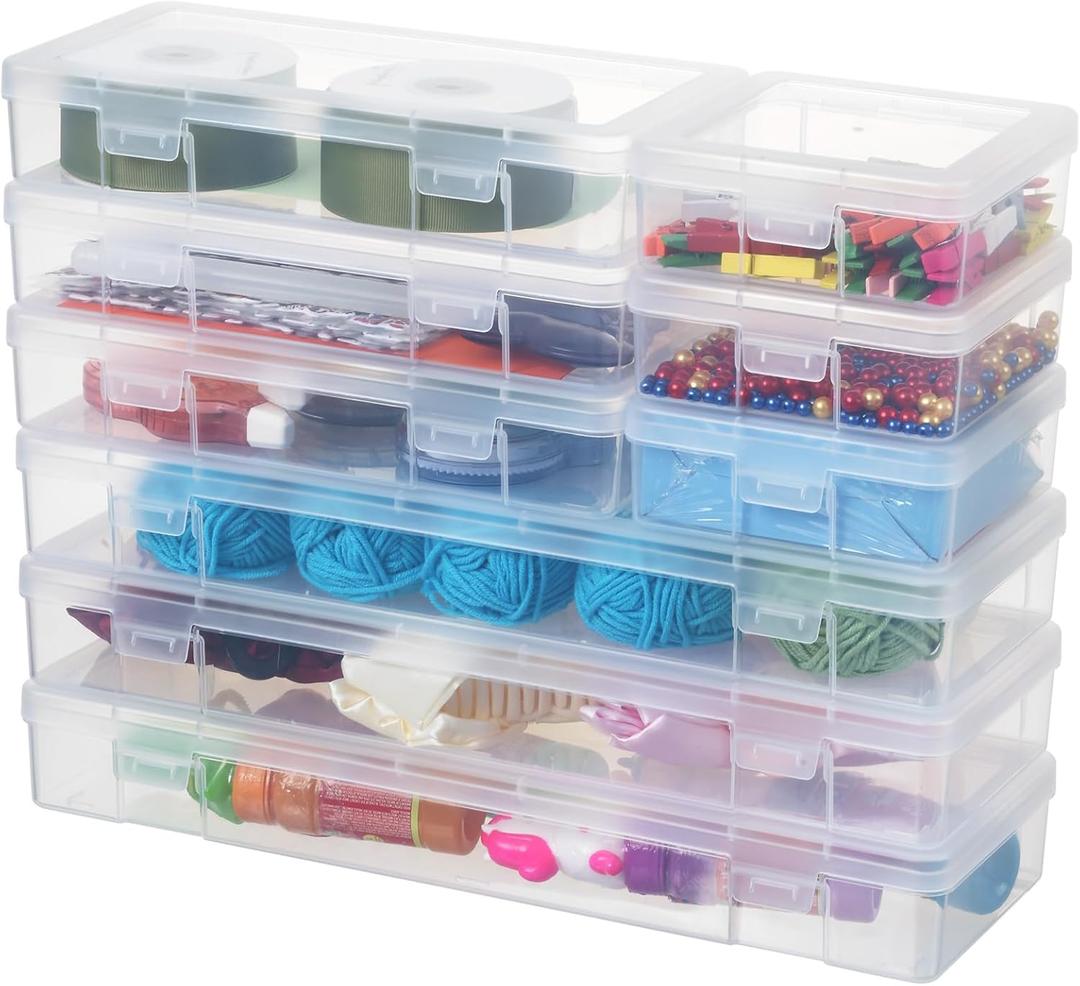 Plastic Hobby Art Craft Organizer,Arts & Crafts Storage Boxes & Organizers Clear Plastic Storage Containers with Latching Lid, for Pencil Box, Lego, Crayon (3 Small + 3 Medium + 3 Large