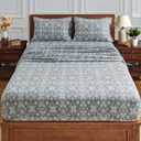 HYPREST Flannel Sheets Queen Size,Grey Snowflake Christmas Soft Warm Winter, King