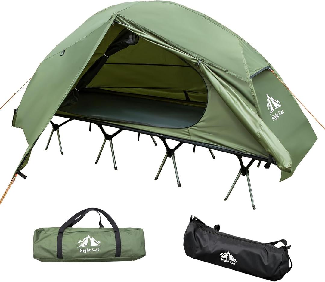 Night Cat Camping Cot Tent - Waterproof 1-Person Off-Ground Combo Cot Bed for Adults Portable Easy Set-up Tent (Green)