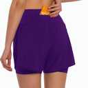 Ksmien Women's 2 in 1 Running Shorts - Lightweight Athletic Workout Gym Yoga Shorts Liner with Phone Pockets (Purple, L)